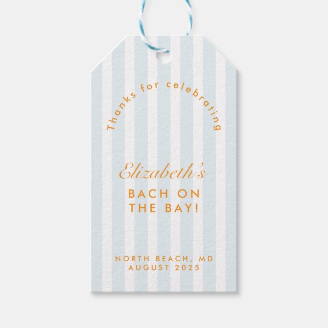 Modern Vintage Orange & Blue Bachelorette Gift Tags (Front)