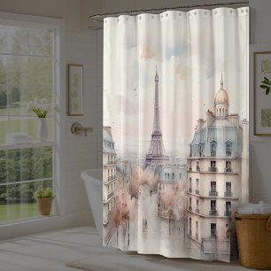Modern Vintage Paris Eiffel Tower Scene Shower Curtain