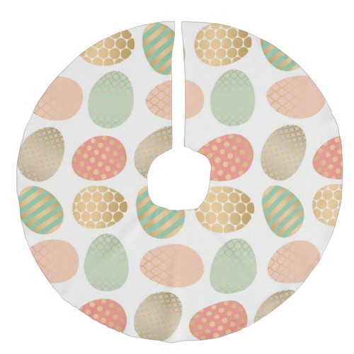 modern vintage pastel graphic easter eggs faux linen tree skirt