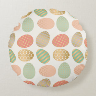 modern vintage pastel graphic easter eggs round pillow