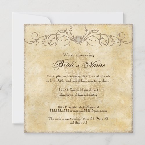 Modern Vintage Peony Floral Swirls, Bridal Shower Personalized Announcement