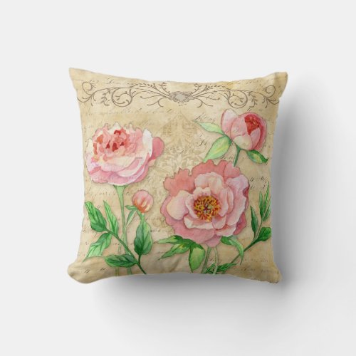 Modern Vintage Peony Floral Swirls Mother Pillow