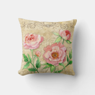 Modern Vintage Peony Floral Wedding Anniversary Throw Pillow