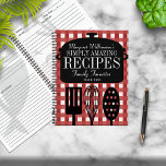 Modern Vintage Personalized Recipe Notebook<br><div class="desc">A whimsical blend of retro/vintage with a modern,  personalized touch. Pretty red gingham background,  soup pot and kitchen utensils decorate the front of this spiral bound,  lay-flat notebook</div>