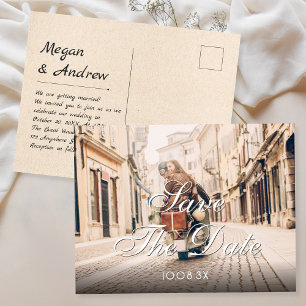 Modern vintage photo wedding invitation postcard