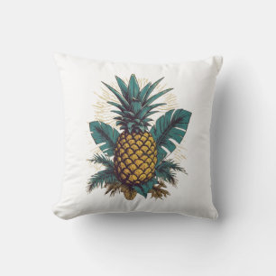 Modern Vintage Pineapple leaves Summer Vacation    Throw Pillow