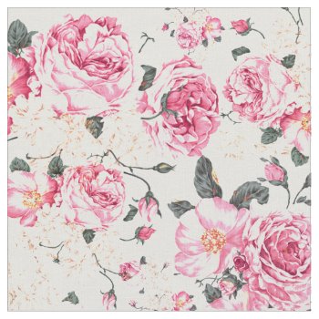 Modern Vintage Pink Black Roses Floral Pattern Fabric by kicksdesign at Zazzle