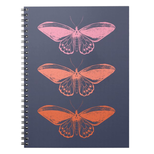 Modern Vintage Pink Blue Butterfly Illustration Notebook (Front)