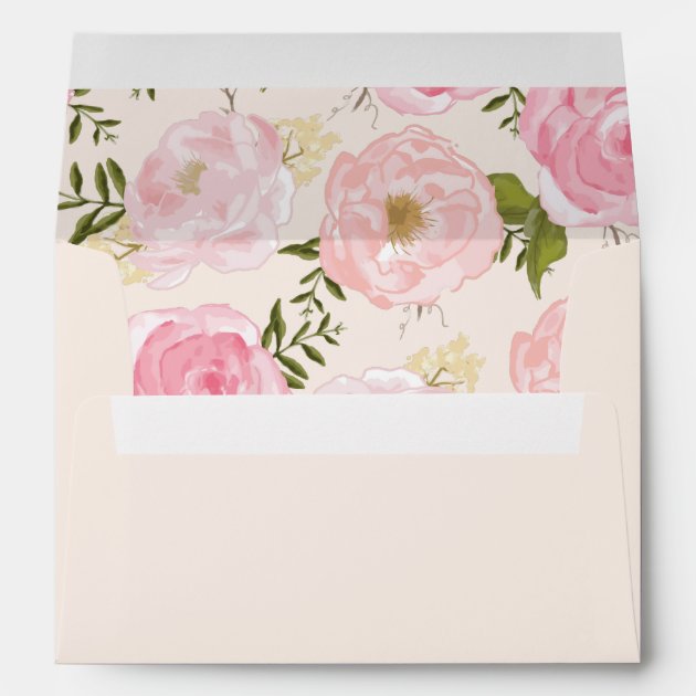 Modern Vintage Pink Floral Personalized Wedding Envelope