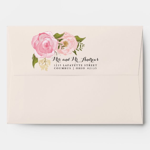 Modern Vintage Pink Floral Personalized Wedding Envelope