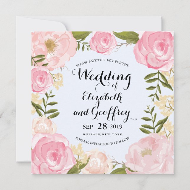 Modern Vintage Pink Floral Save the Date (Front)