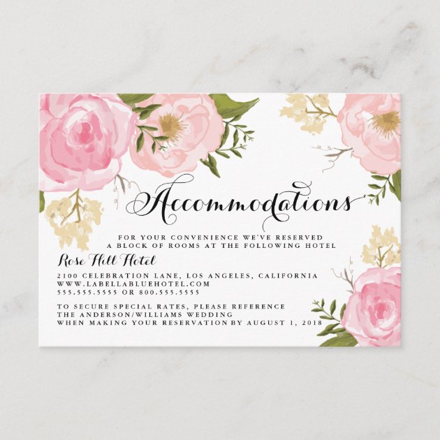 Modern Vintage Pink Floral Wedding Accommodation Enclosure Card