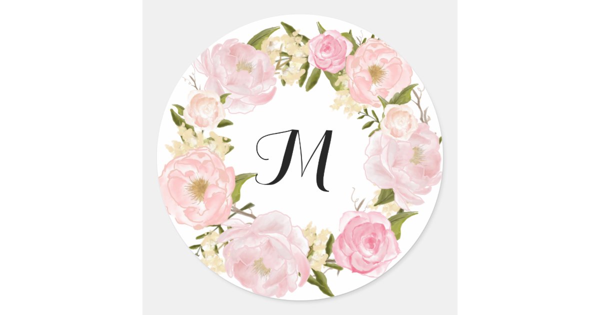 Modern Vintage Pink Floral Wedding Classic Round Sticker | Zazzle