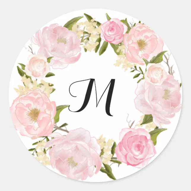 Modern Vintage Pink Floral Wedding Classic Round Sticker | Zazzle