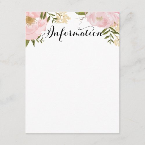 Modern Vintage Pink Floral Wedding Information 4.25x5.5 Paper Invitation Card