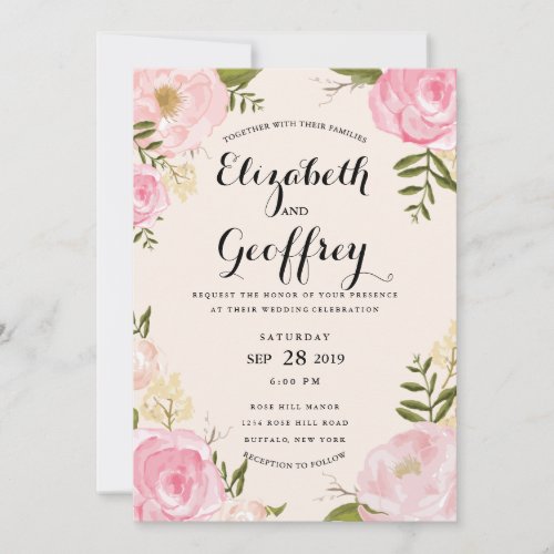 Modern Vintage Pink Floral Wedding Invitation 5" X 7" Invitation Card