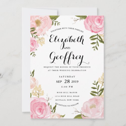 Modern Vintage Pink Floral Wedding Invitation