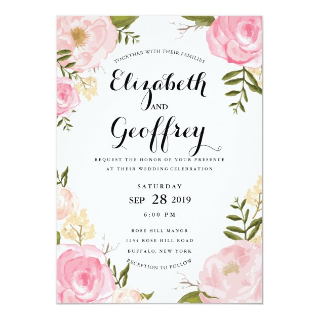 Modern Vintage Pink Floral Wedding Invitation