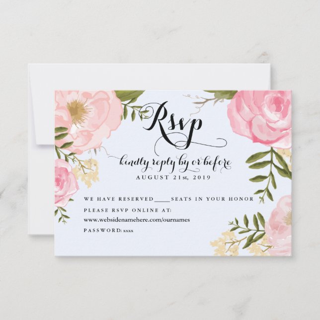 Modern Vintage Pink Floral Wedding Online RSVP (Front)