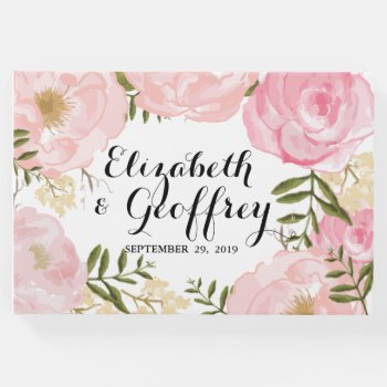 Modern Vintage Pink Floral Wedding Personalized Guest Book by Jujulili at Zazzle