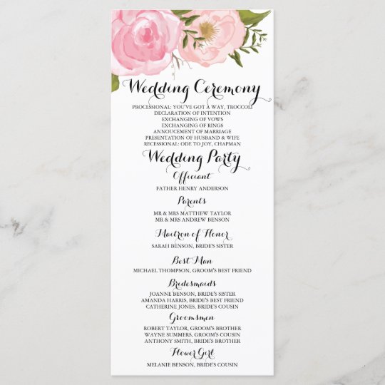 Modern Vintage Pink Fl Wedding Program Card Zazzle Modern Vintage Pink Fl Wedding Program Card