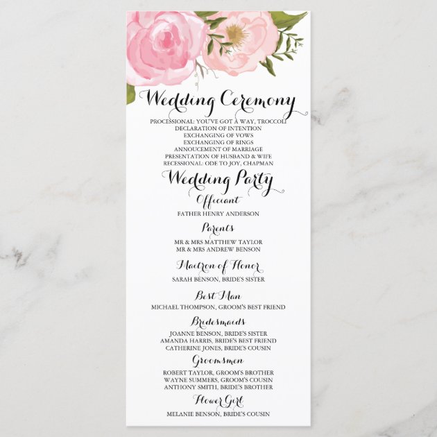 Modern Vintage Pink Floral Wedding Program Card