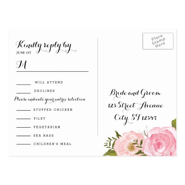 Modern Vintage Pink Floral Wedding RSVP Card