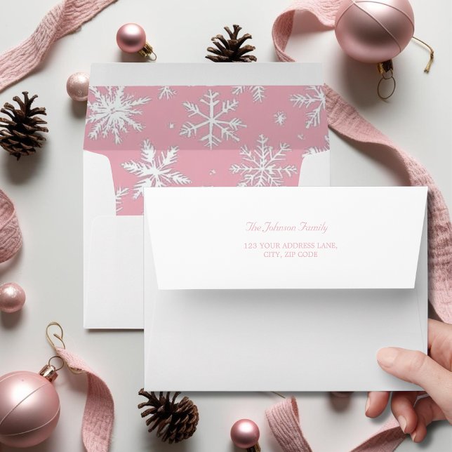 Modern Vintage Pink Winter Christmas Snowflakes  Envelope (Modern Vintage Pink Winter Christmas Snowflakes Envelope)
