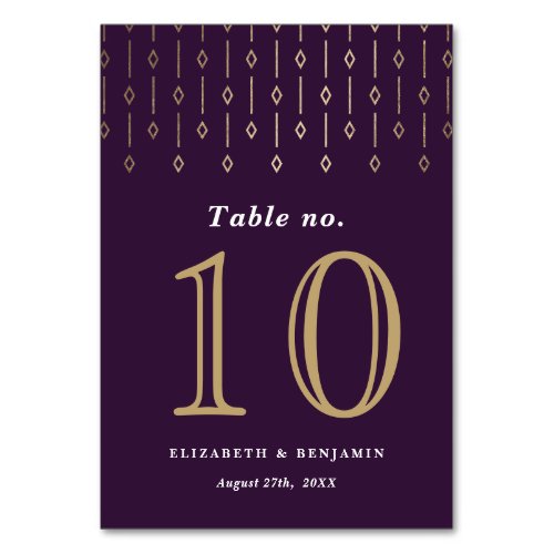 Modern Vintage Plum Purple Faux Gold Foil Wedding Table Number