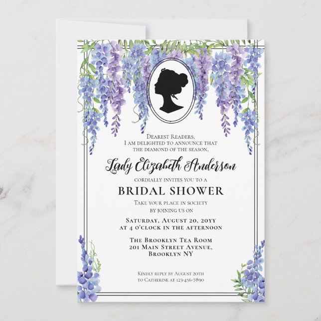 Modern Vintage Purple Floral Regency Bridal Shower Invitation (Front)