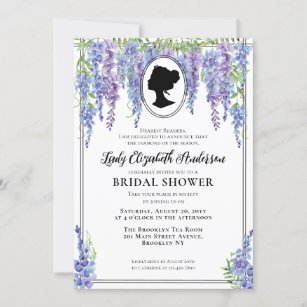 Modern Vintage Purple Floral Regency Bridal Shower Invitation