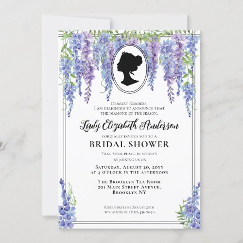 Modern Vintage Purple Floral Regency Bridal Shower Invitation