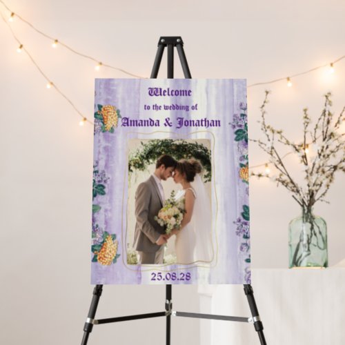 Modern Vintage Purple Photo Wedding Welcome Sign