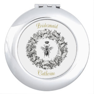 Modern Vintage Queen Bee Bridesmaid Name Compact Mirror