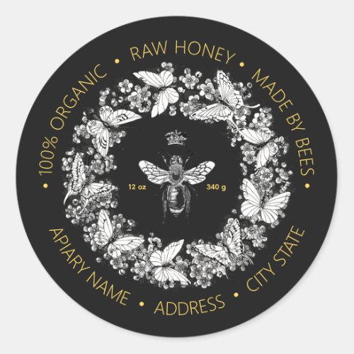 Modern Vintage Queen Bee Butterfly Wreath Honey Classic Round Sticker