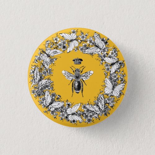 Modern Vintage Queen Bee Crown Butterfly Wreath Button