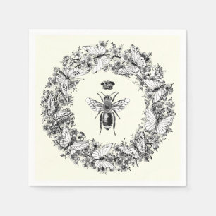 Modern Vintage Queen Bee Crown Butterfly Wreath Napkins