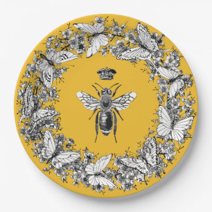 Modern Vintage Queen Bee Crown Butterfly Wreath Paper Plates