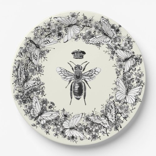 Modern Vintage Queen Bee Crown Butterfly Wreath Paper Plates