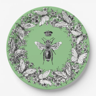 Modern Vintage Queen Bee Crown Butterfly Wreath Paper Plates