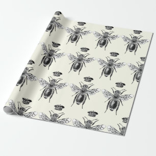Modern Vintage Queen Bee Crown Ivory White Wrapping Paper