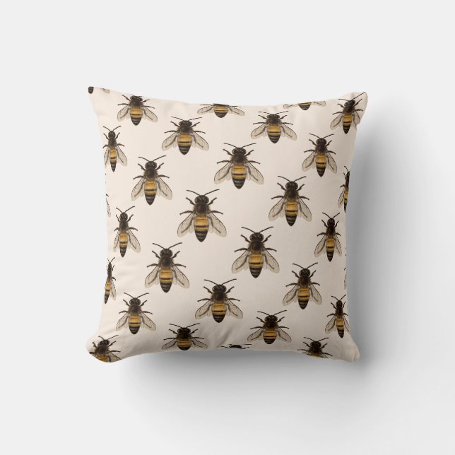 Modern Vintage Queen Bee Drawing Cushion (Front)