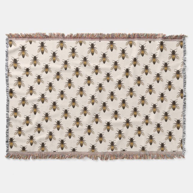 Modern Vintage Queen Bee Drawing  Throw Blanket (Front)