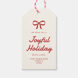 Modern Vintage Red Bow Candy Cane Stripes Holiday Gift Tags
