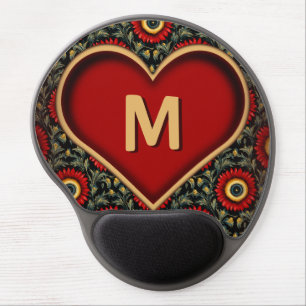 Modern Vintage Red Heart Monogram Gel Mousepad