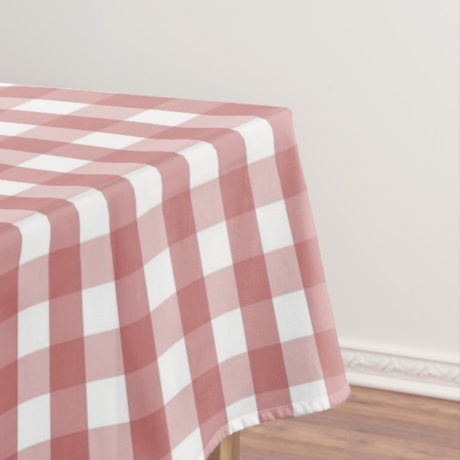 Modern Vintage Red & Pink Gingham Pattern Spring Tablecloth (In Situ)