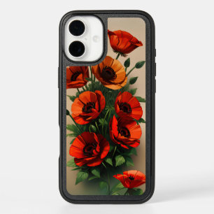 Modern Vintage Red Poppies iPhone 16 Plus Case