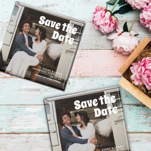 Modern Vintage Retro Bold Typography Photo Wedding Magnet