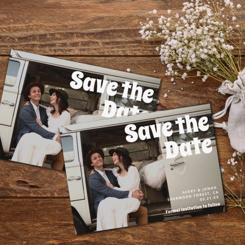 Modern Vintage Retro Bold Typography Photo Wedding Magnetic Invitation