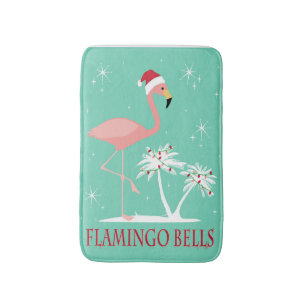MODERN VINTAGE RETRO CHRISTMAS FLAMINGO BATH MAT